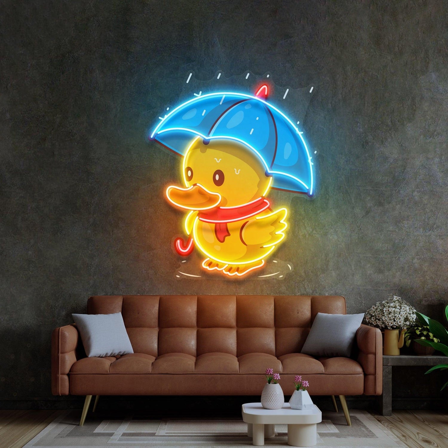 Duck Walking Under Rain Uv Printed Led Neon Sign For Indoor Decor | Shineneon