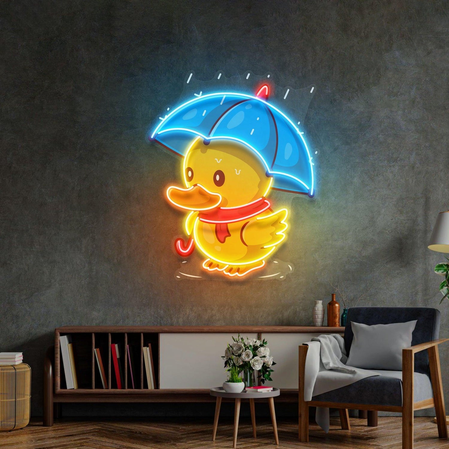 Duck Walking Under Rain Uv Printed Led Neon Sign For Indoor Decor | Shineneon