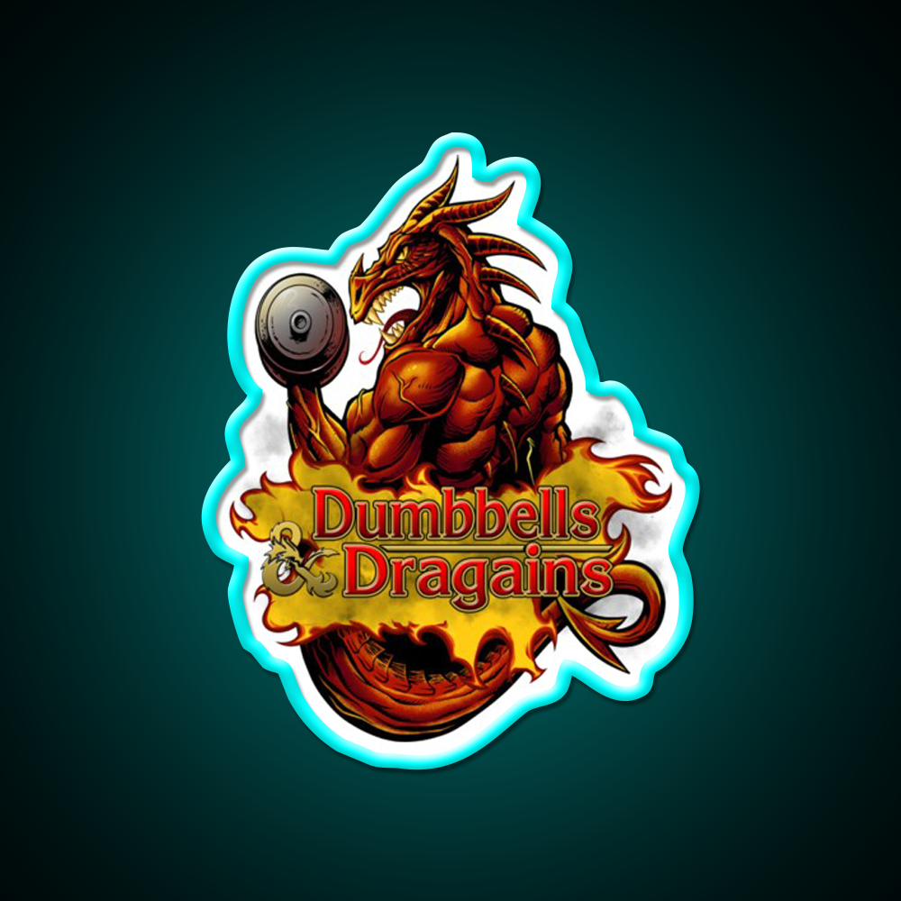 Dumbbells And Dragains Gym Fitness Led Neon Sign Rgb Color