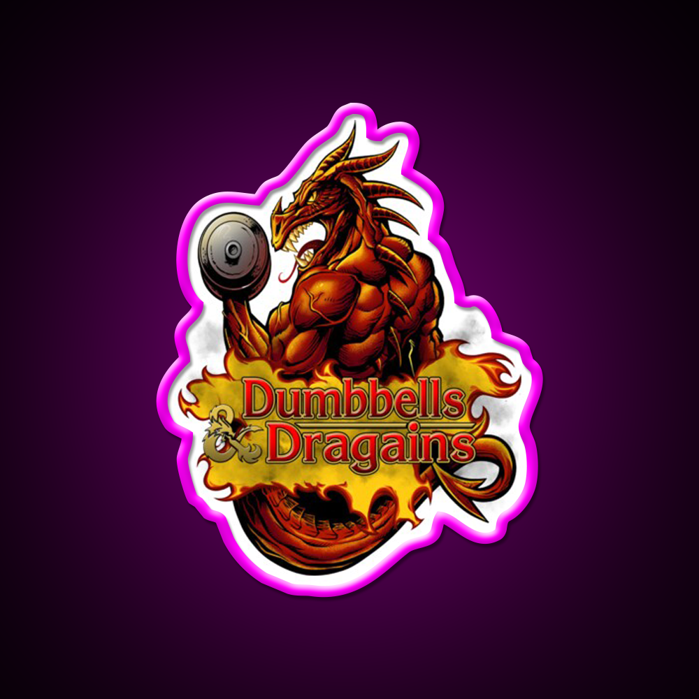 Dumbbells And Dragains Gym Fitness Led Neon Sign Rgb Color