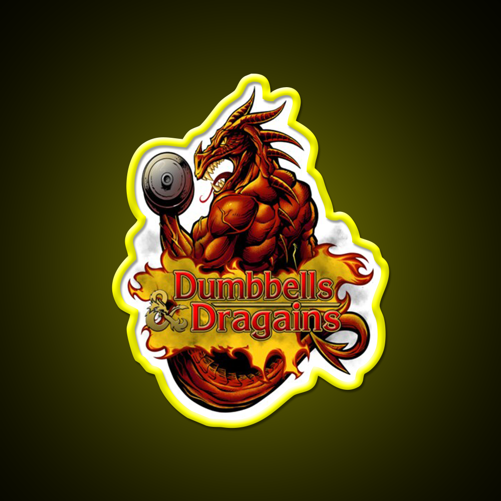 Dumbbells And Dragains Gym Fitness Led Neon Sign Rgb Color