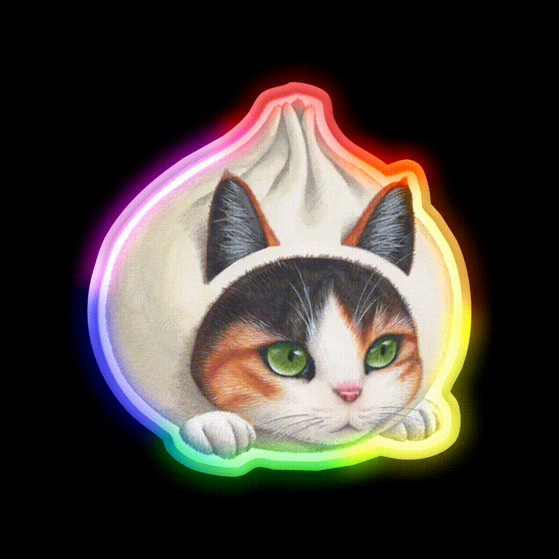 Dumpling Cat Led Neon Sign Chinese Food Rgb Color