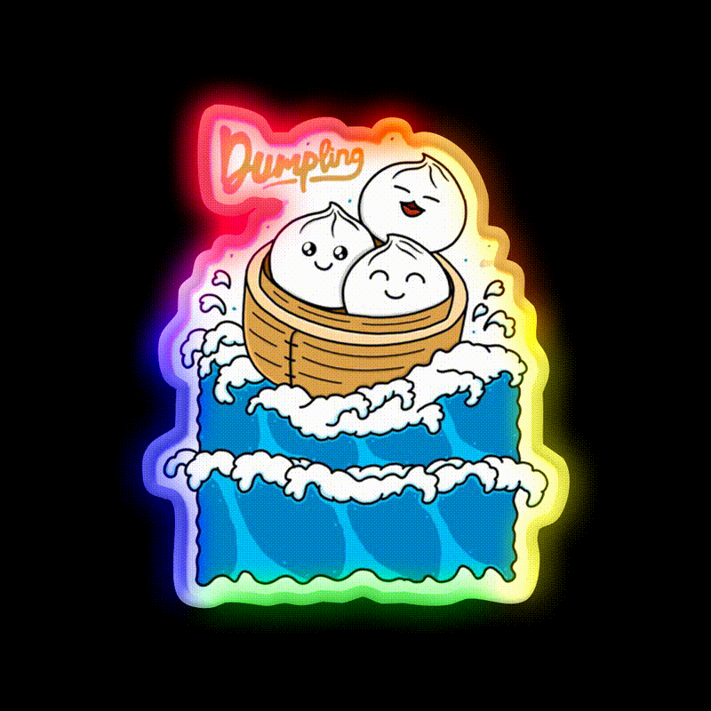 Dumpling In The Wave Led Neon Sign Chinese Food Rgb Color