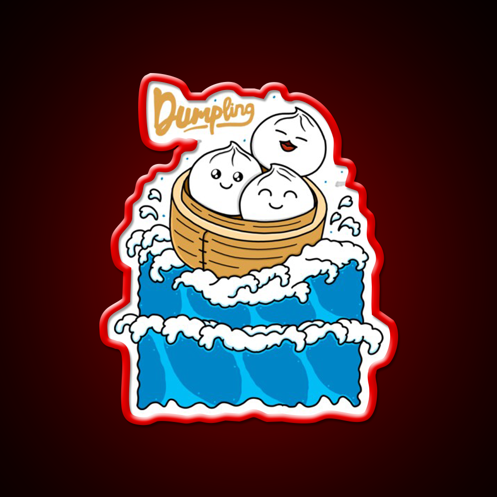 Dumpling In The Wave Led Neon Sign Chinese Food Rgb Color