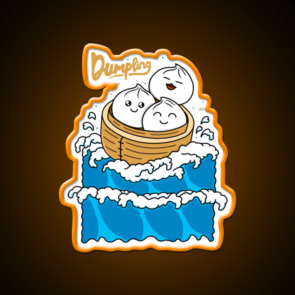 Dumpling In The Wave Led Neon Sign Chinese Food Rgb Color - Shineneon