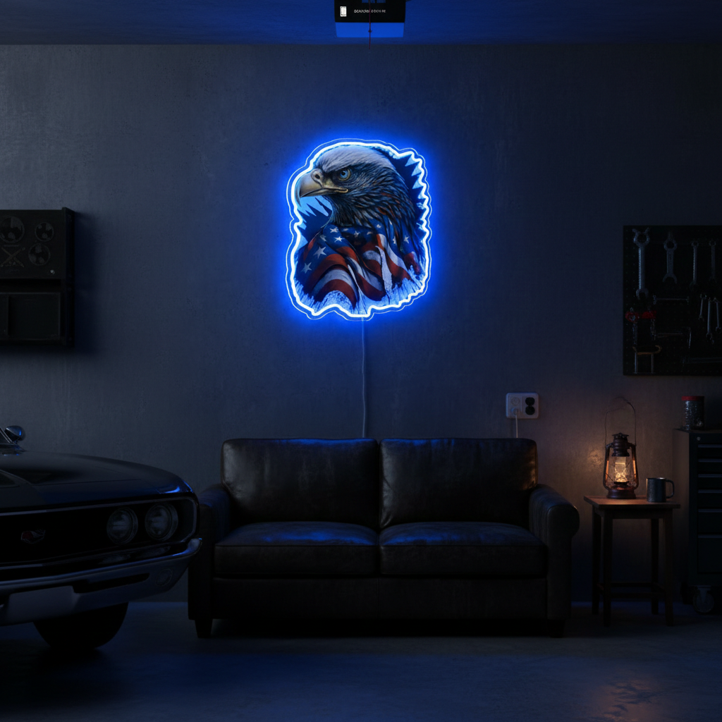 ShineNeon™ Patriotic American Eagle LED Sign - US Flag Wall Decor for Man Cave & Garage