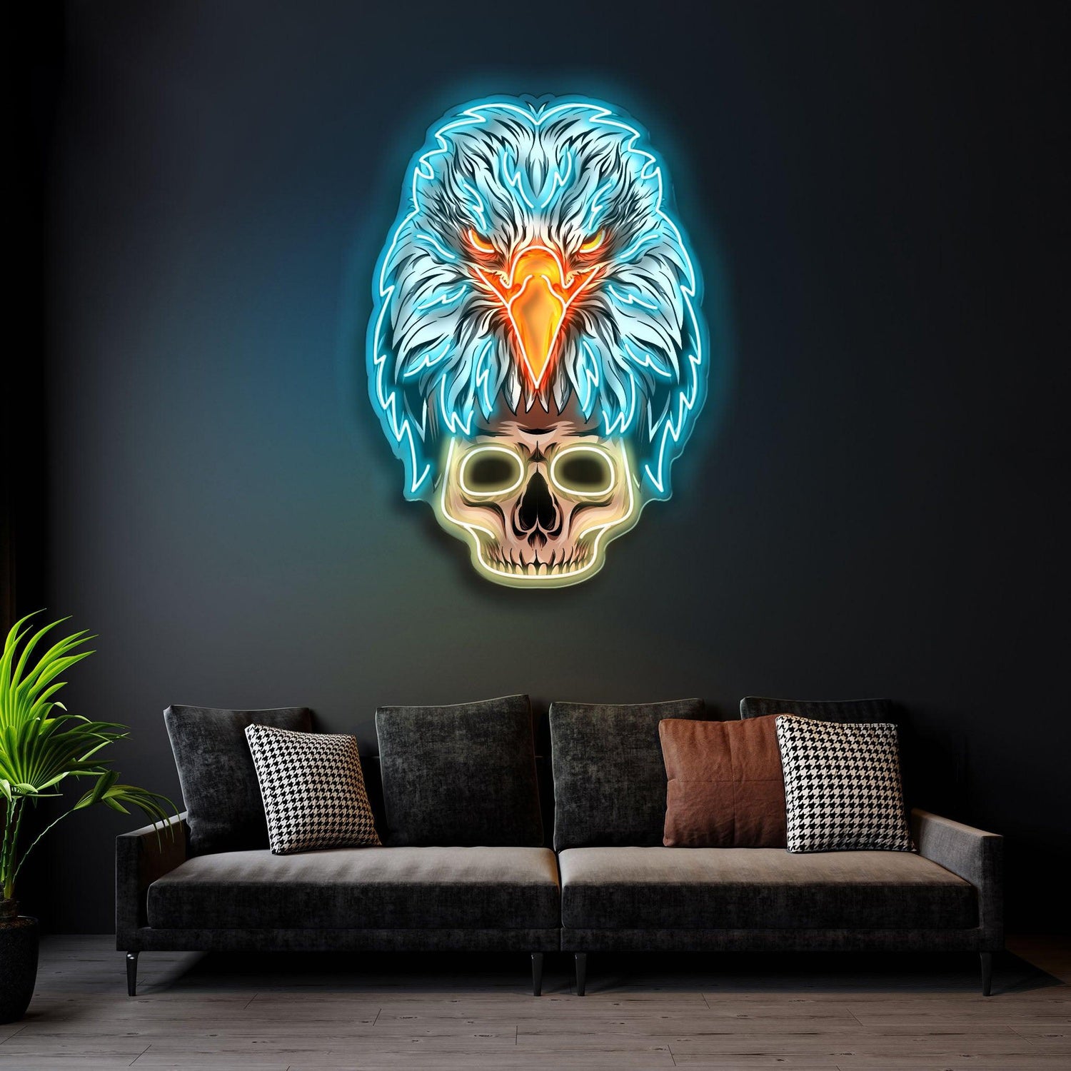 Eagle Skull Blue Orange Uv Printed Led Neon Sign Artwork For Modern Home Bar Decor | Shineneon