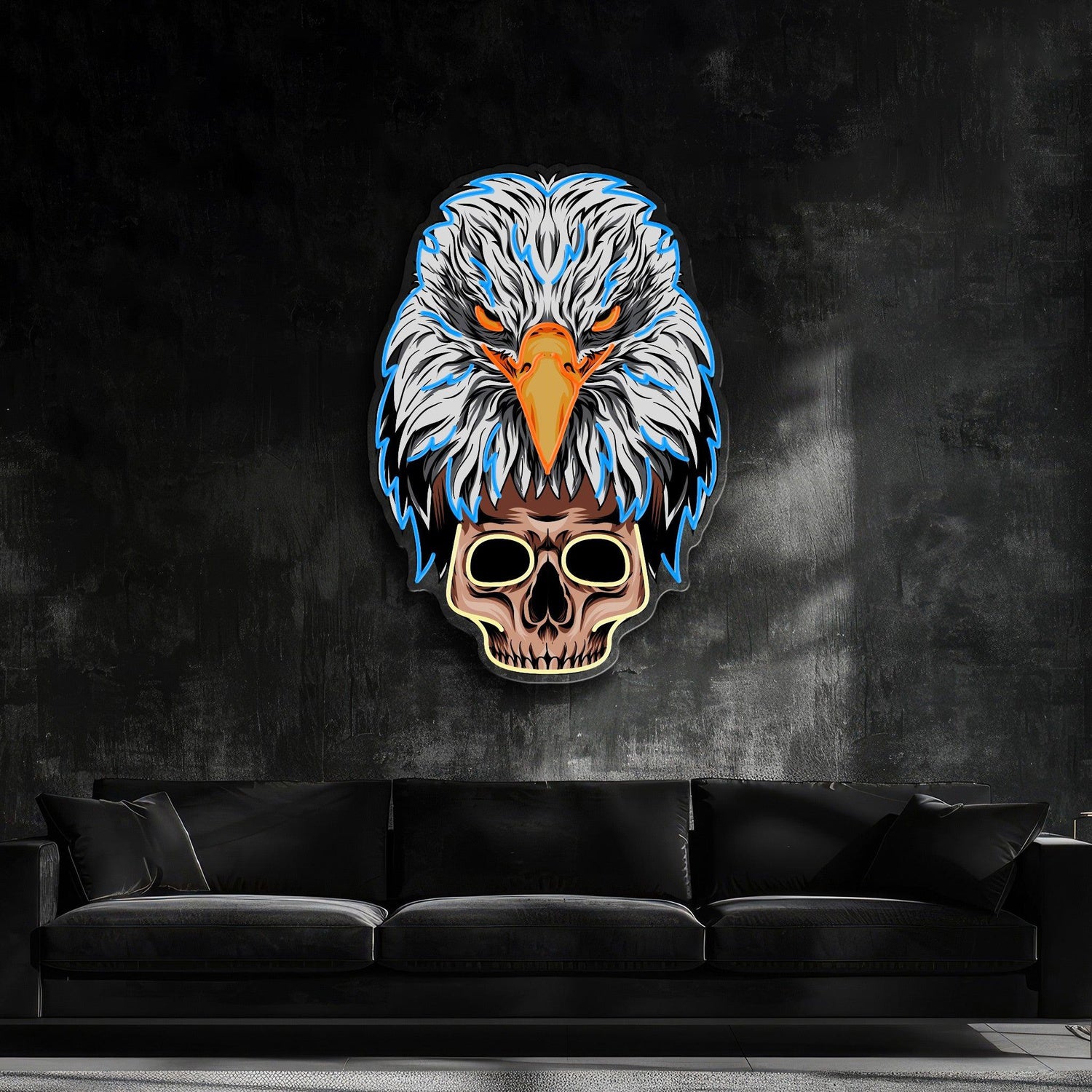 Eagle Skull Blue Orange Uv Printed Led Neon Sign Artwork For Modern Home Bar Decor | Shineneon