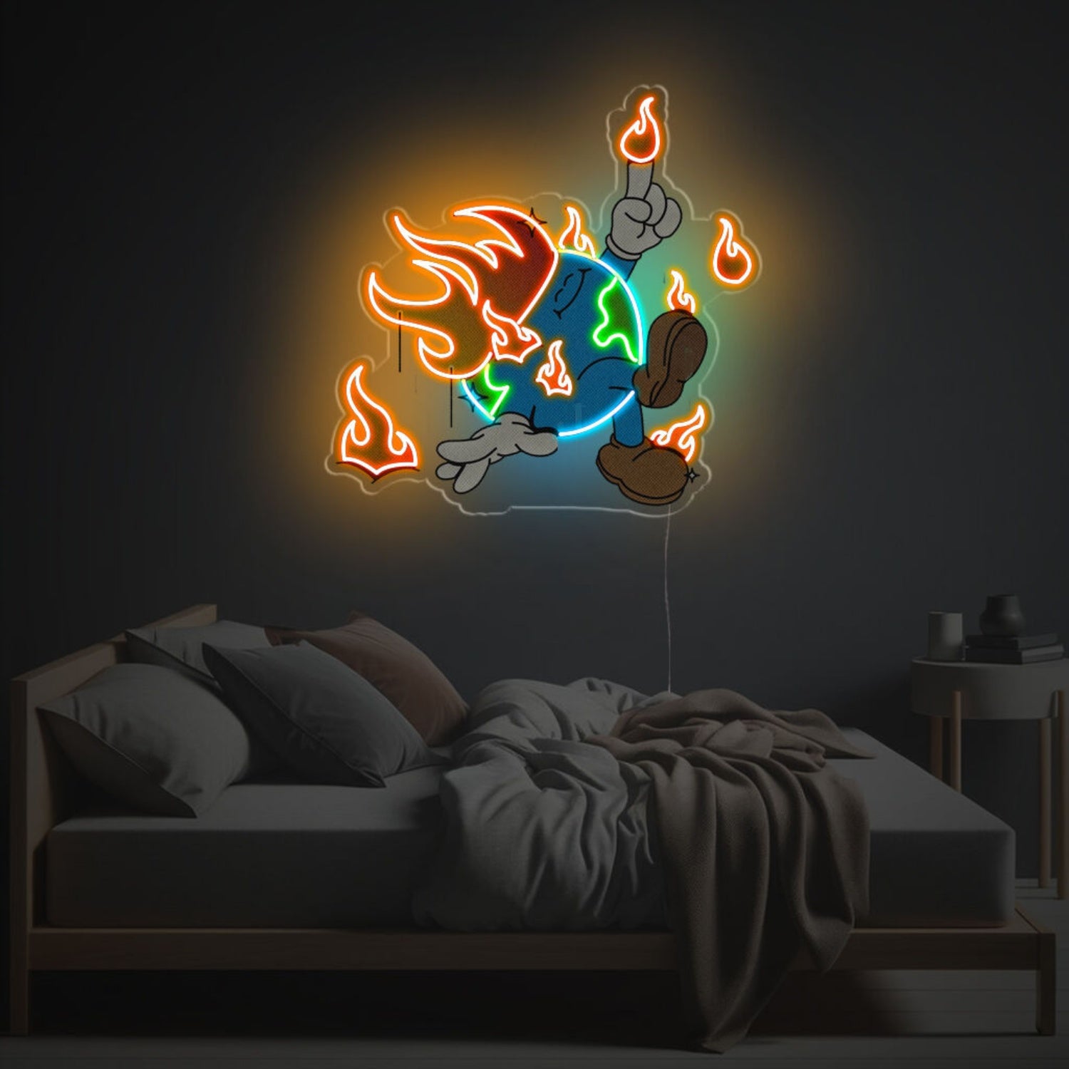 Earth Guy With Fire Led Neon Acrylic Artwork | Shineneon