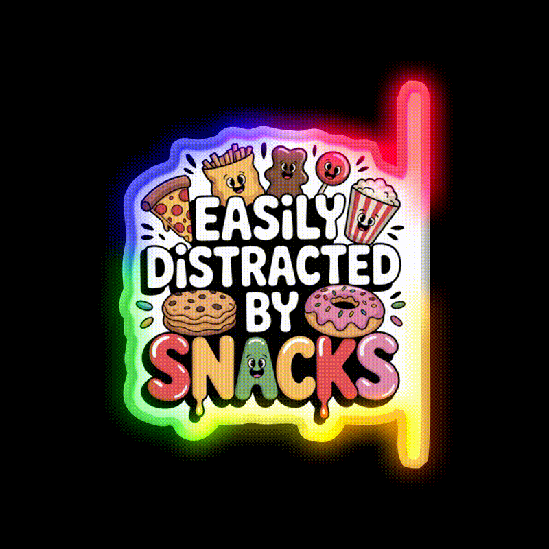Easily Distracted By Snacks Snack Food Led Neon Sign Rgb Color - LED neon sign close-up detail