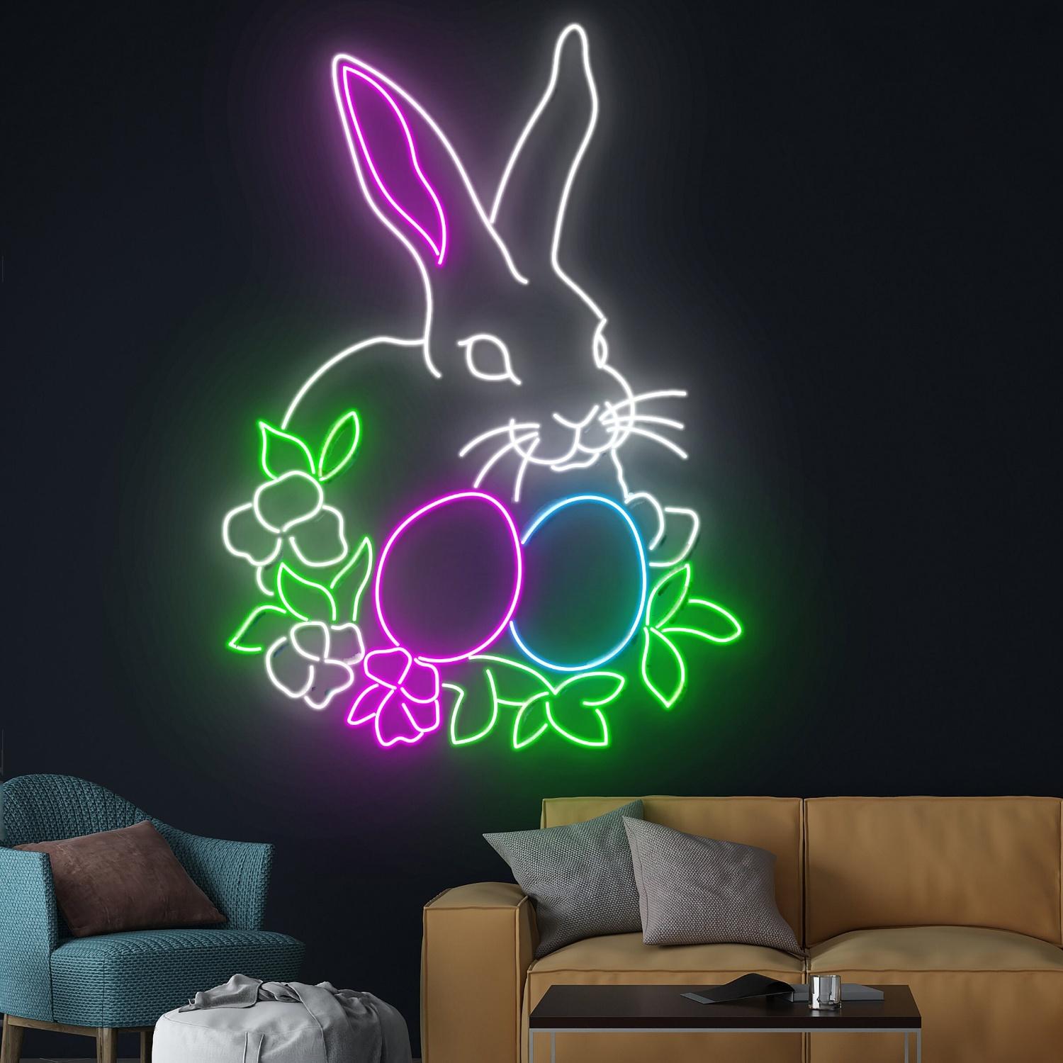 Easter Rabbit Egg Led Neon Sign Easter Bunny Egg Led Sign Led Neon Sign For Wall Decor | Shineneon