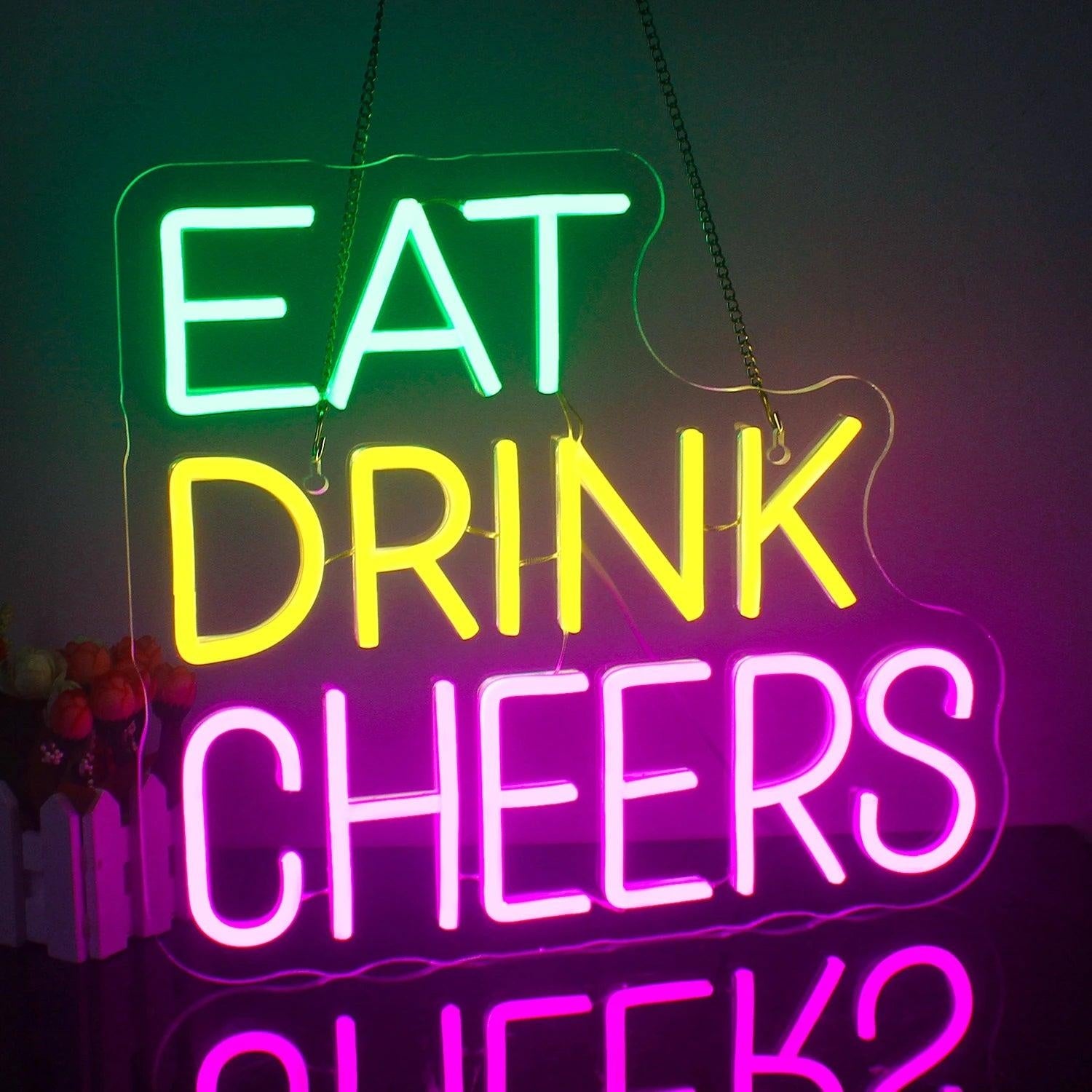 Eat Drink Cheers Multicolor Led Neon Sign For Bar Cafe Wall Decor | Shineneon