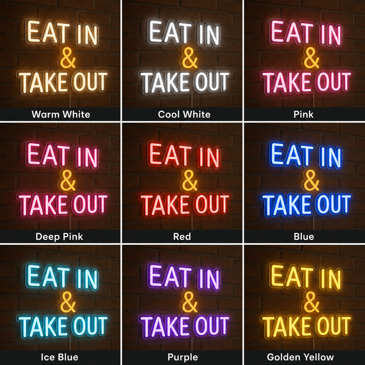 Eat In And Take Out LED Neon Sign - 05 Color Grid