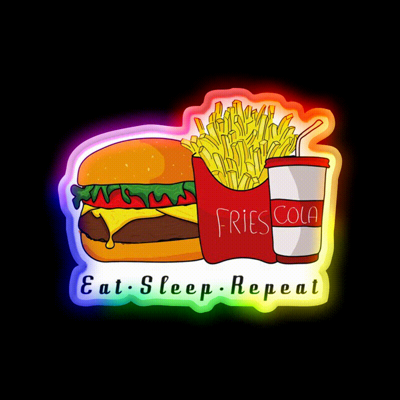 Eat Sleep Repeat Fast Food Led Neon Sign For Burger Place Rgb Color - LED neon sign close-up detail
