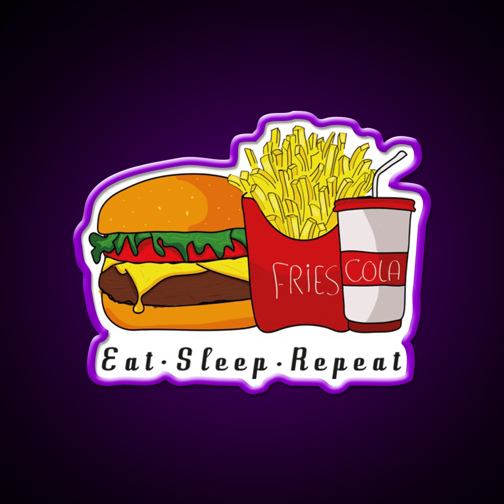 Eat Sleep Repeat Fast Food Led Neon Sign For Burger Place Rgb Color - Shineneon