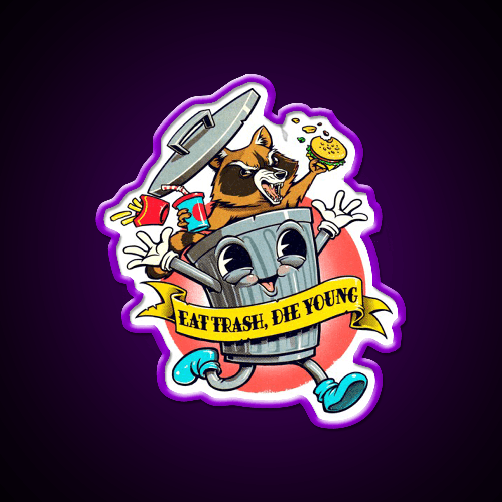 Eat Trash Die Young Cartoon Fast Food Led Neon Sign For Burger Place Rgb Color - Shineneon