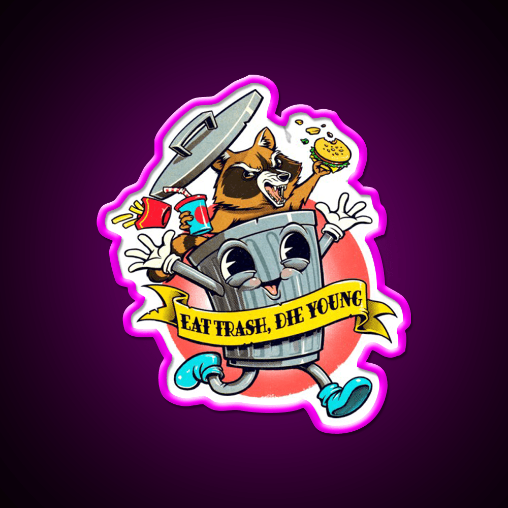 Eat Trash Die Young Cartoon Fast Food Led Neon Sign For Burger Place Rgb Color - Shineneon