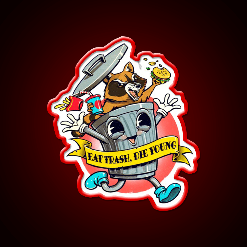 Eat Trash Die Young Cartoon Fast Food Led Neon Sign For Burger Place Rgb Color - Shineneon