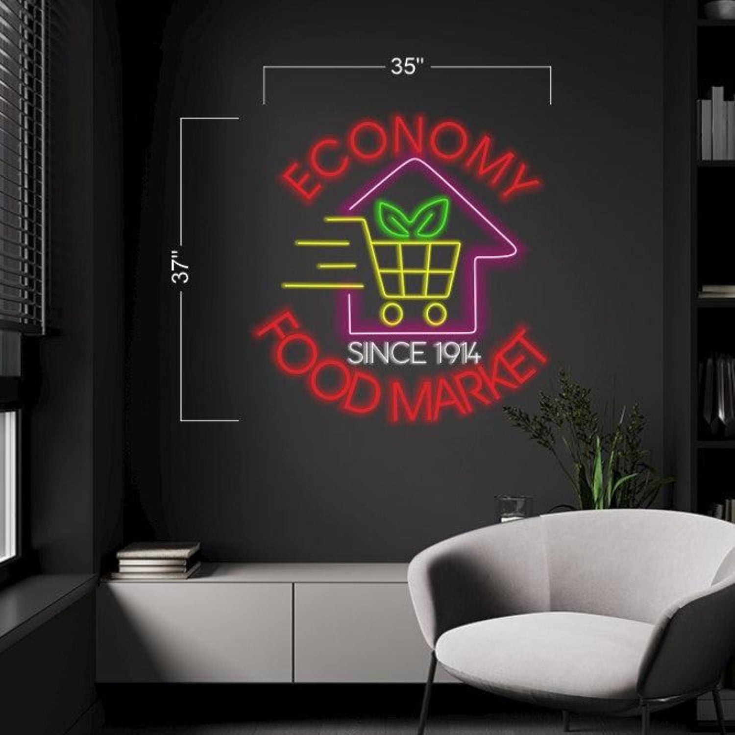 Economy Food Market Multicolor Leaf And Cart Led Neon Sign For Store Wall Decor | Shineneon