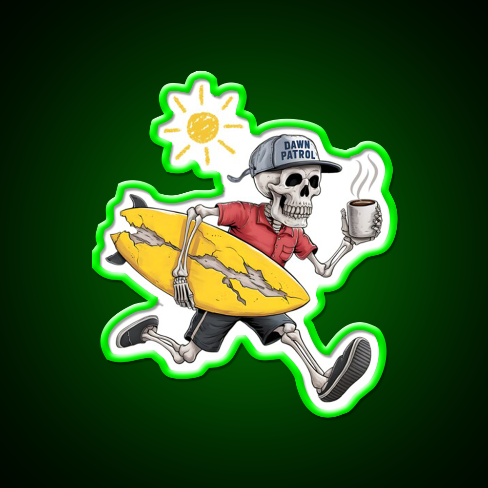 Edgy Skeleton Surf Beach Stuff Vibes Cafe Led Neon Sign Espresso Bar Art Rgb Color