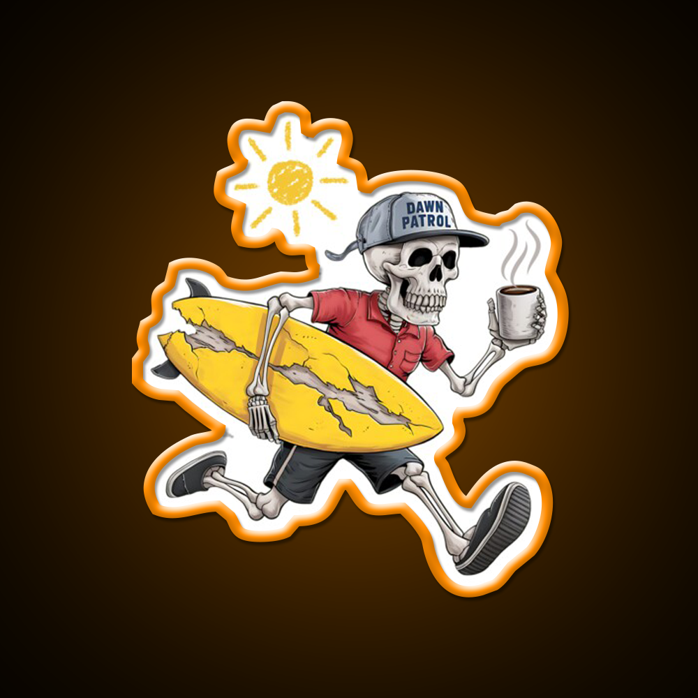 Edgy Skeleton Surf Beach Stuff Vibes Cafe Led Neon Sign Espresso Bar Art Rgb Color