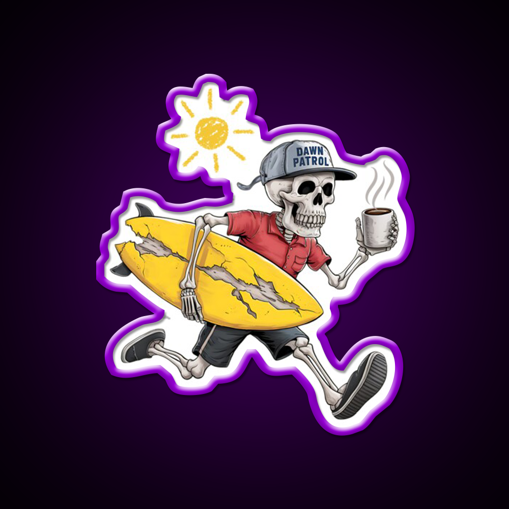 Edgy Skeleton Surf Beach Stuff Vibes Cafe Led Neon Sign Espresso Bar Art Rgb Color