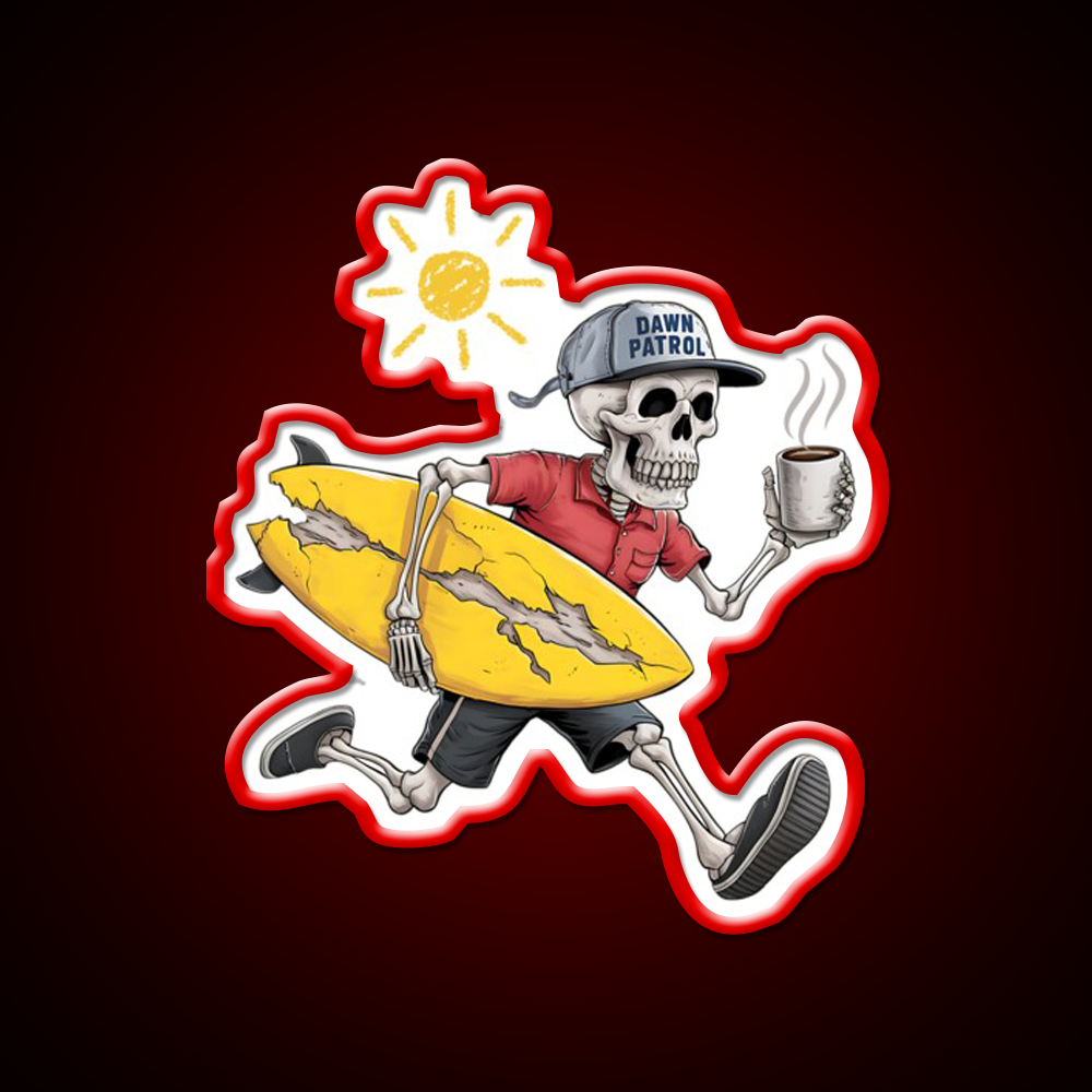 Edgy Skeleton Surf Beach Stuff Vibes Cafe Led Neon Sign Espresso Bar Art Rgb Color