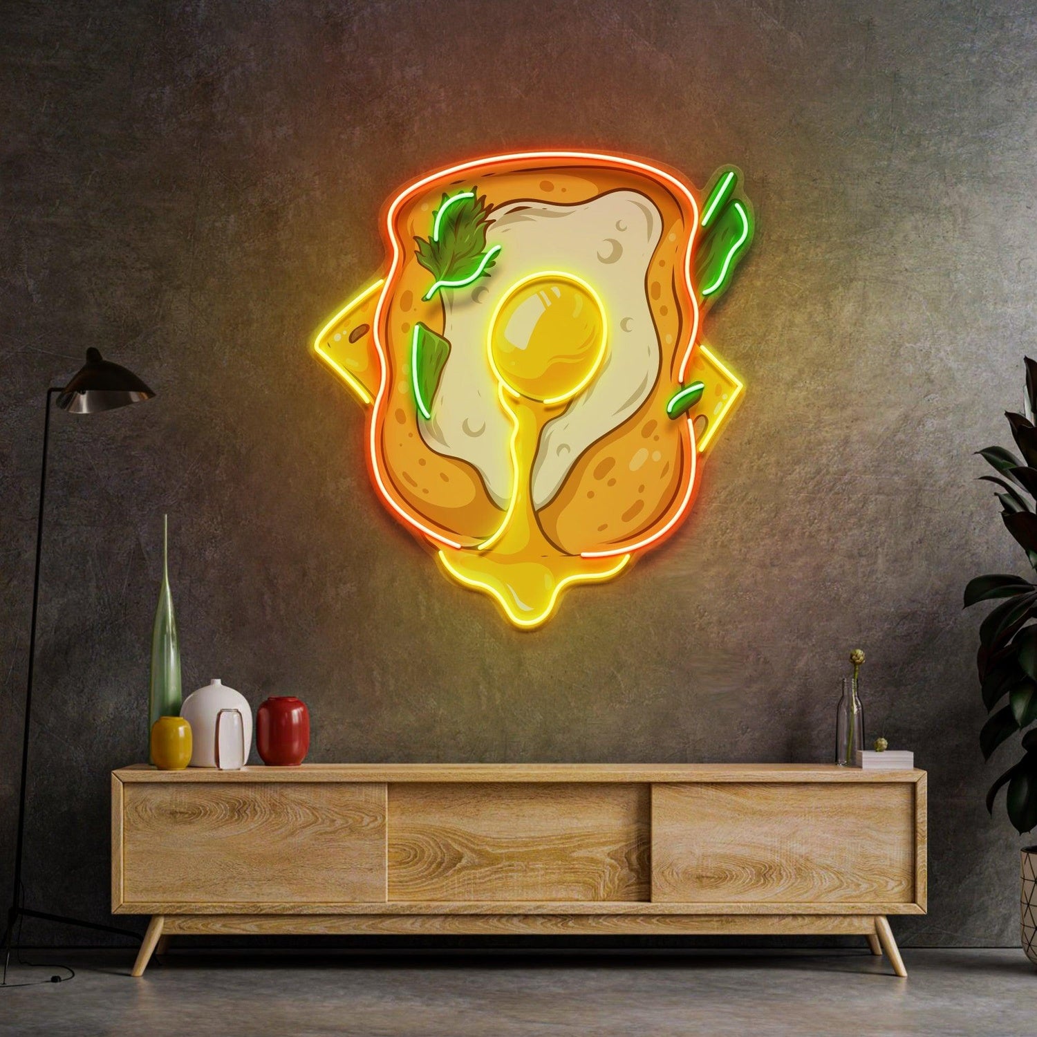 Egg Sandwich Art Orange-Yellow-Green Uv Printed Led Neon Sign For Home Cafe Decor | Shineneon