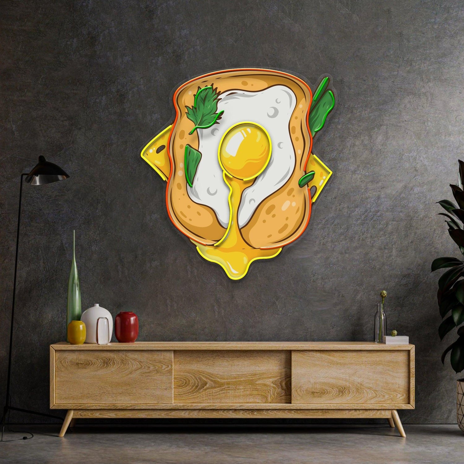 Egg Sandwich Art Orange-Yellow-Green Uv Printed Led Neon Sign For Home Cafe Decor | Shineneon