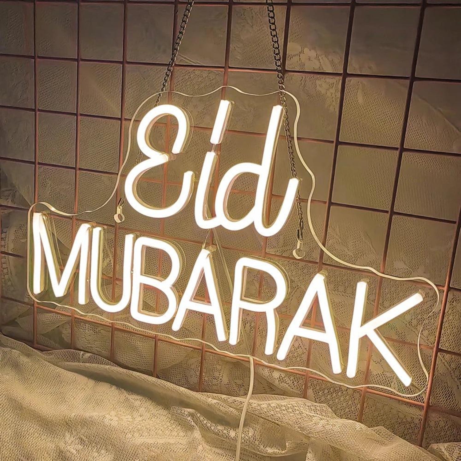 Eid Mubarak White Led Neon Sign Elegant Indoor Decor For Festive Celebrations | Shineneon