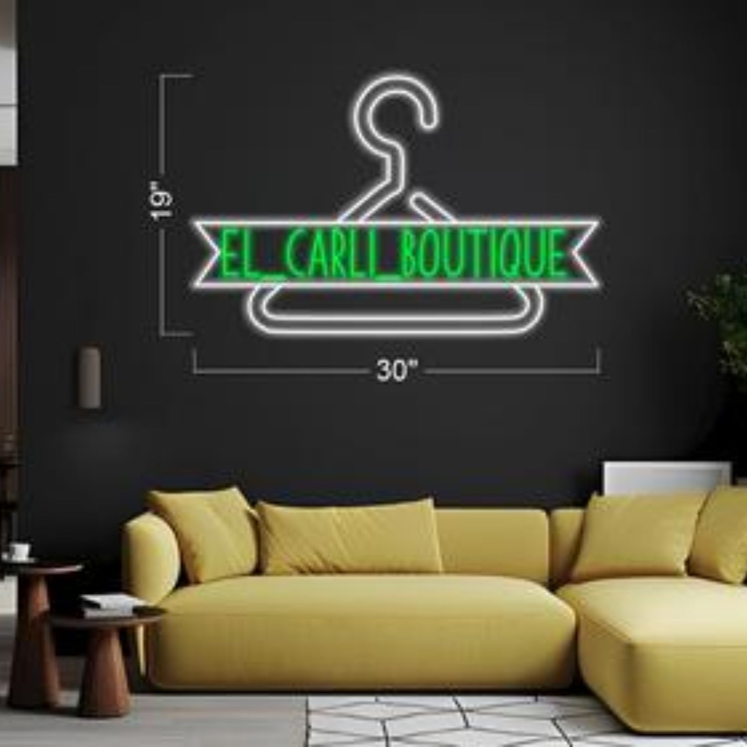 El-Carli Boutique White Hanger Green Text Led Neon Sign For Living Room Decor | Shineneon