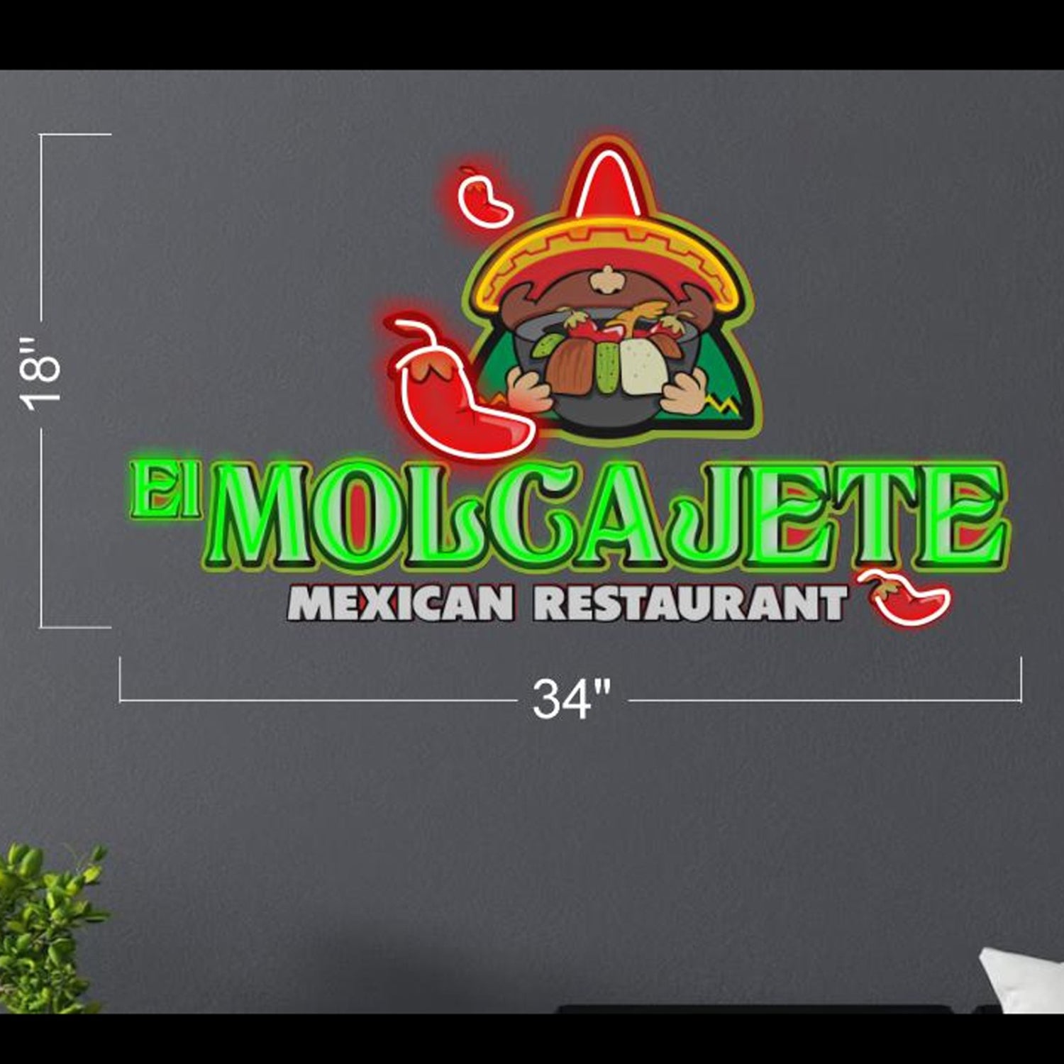 El Mocajete Sombrero Chili Led Neon Sign For Mexican Restaurant Decor | Shineneon