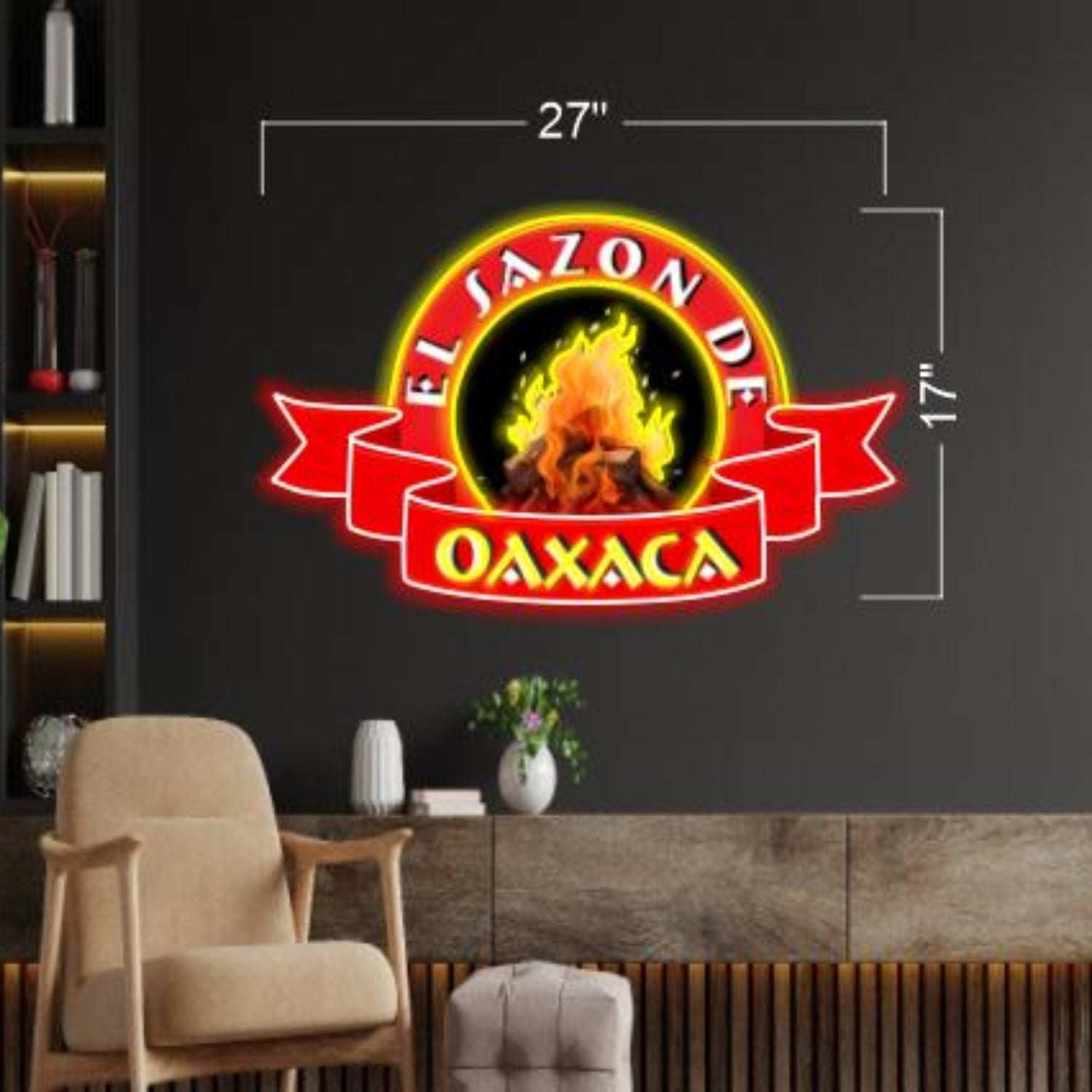 El Sazon De Oaxaca Red-Yellow Flame Mexican-Style Led Neon Sign For Restaurant Bar Decor | Shineneon