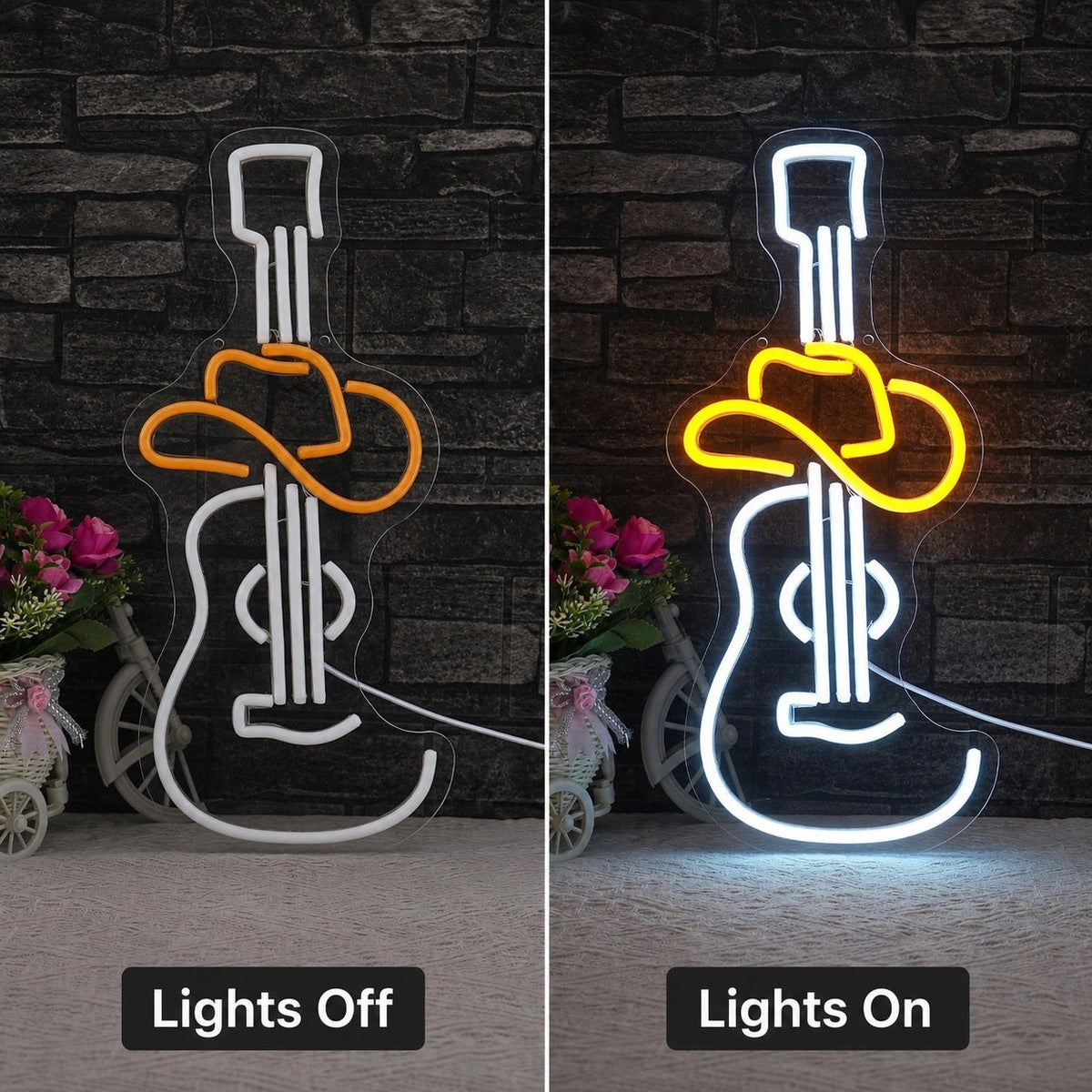 Electric Guitar And Cowboy Hat LED Neon Sign - Shineneon