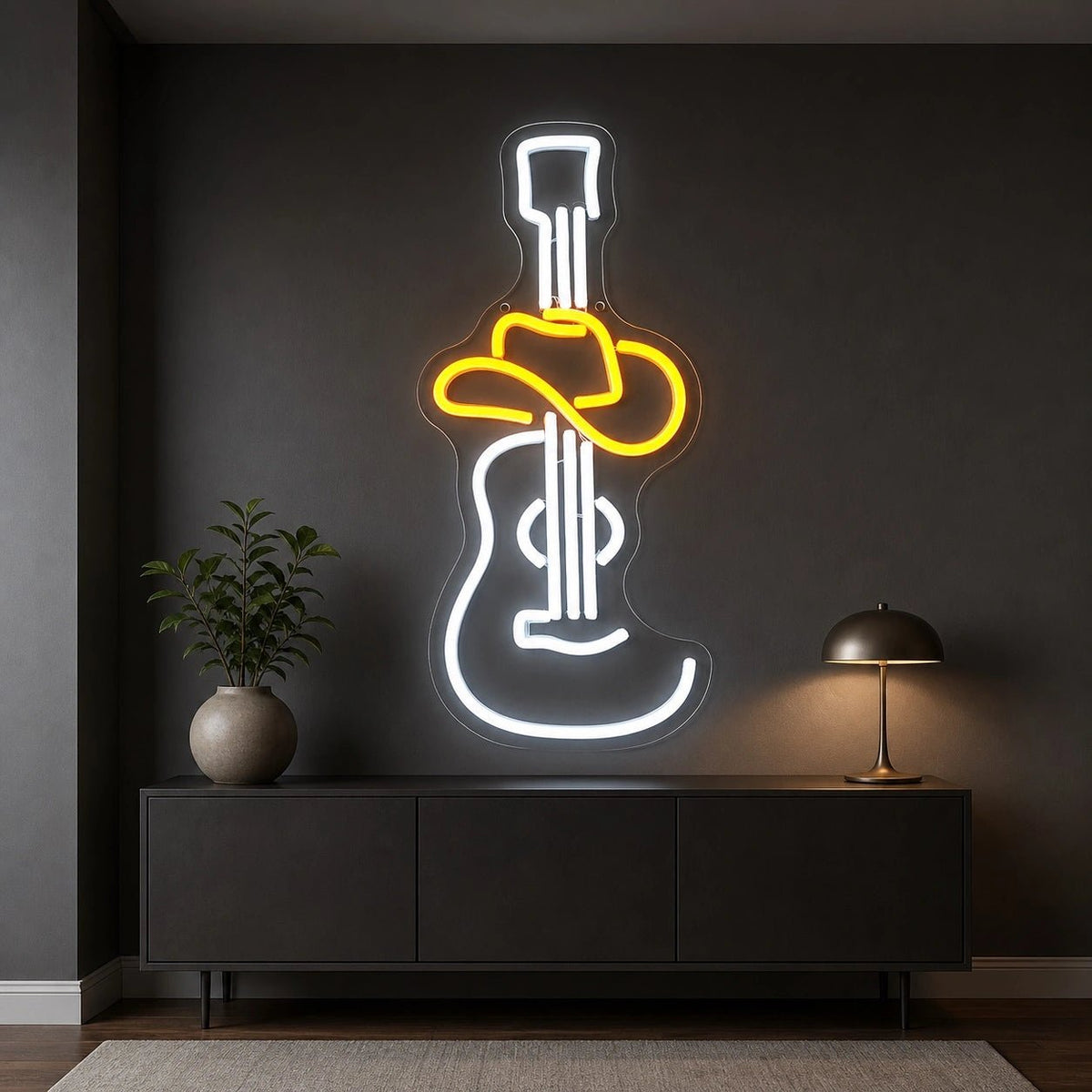 Electric Guitar And Cowboy Hat LED Neon Sign - Shineneon