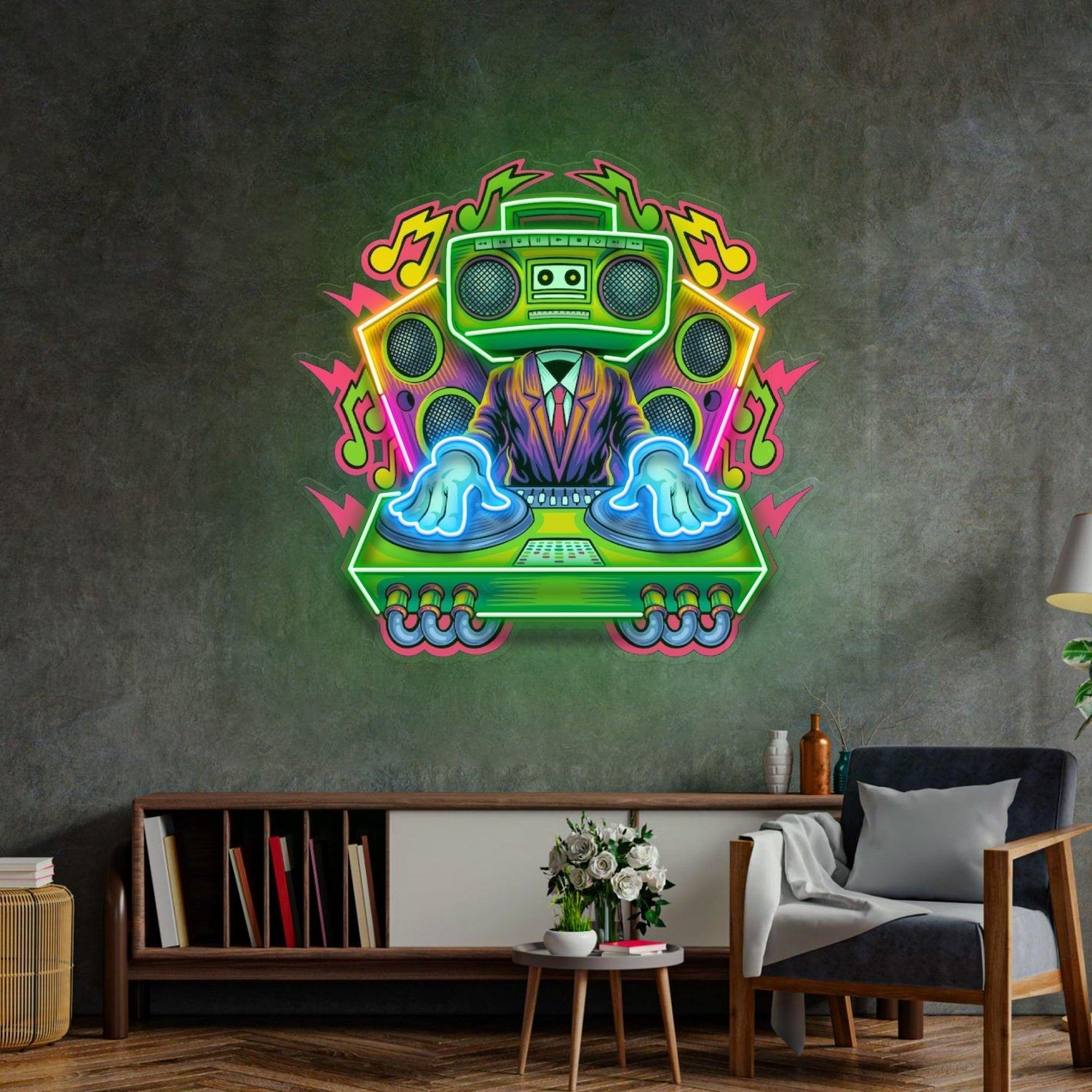 Electro Dj Radio Head Music Lightning Uv Printed Led Neon Sign For Club Studio Decor | Shineneon