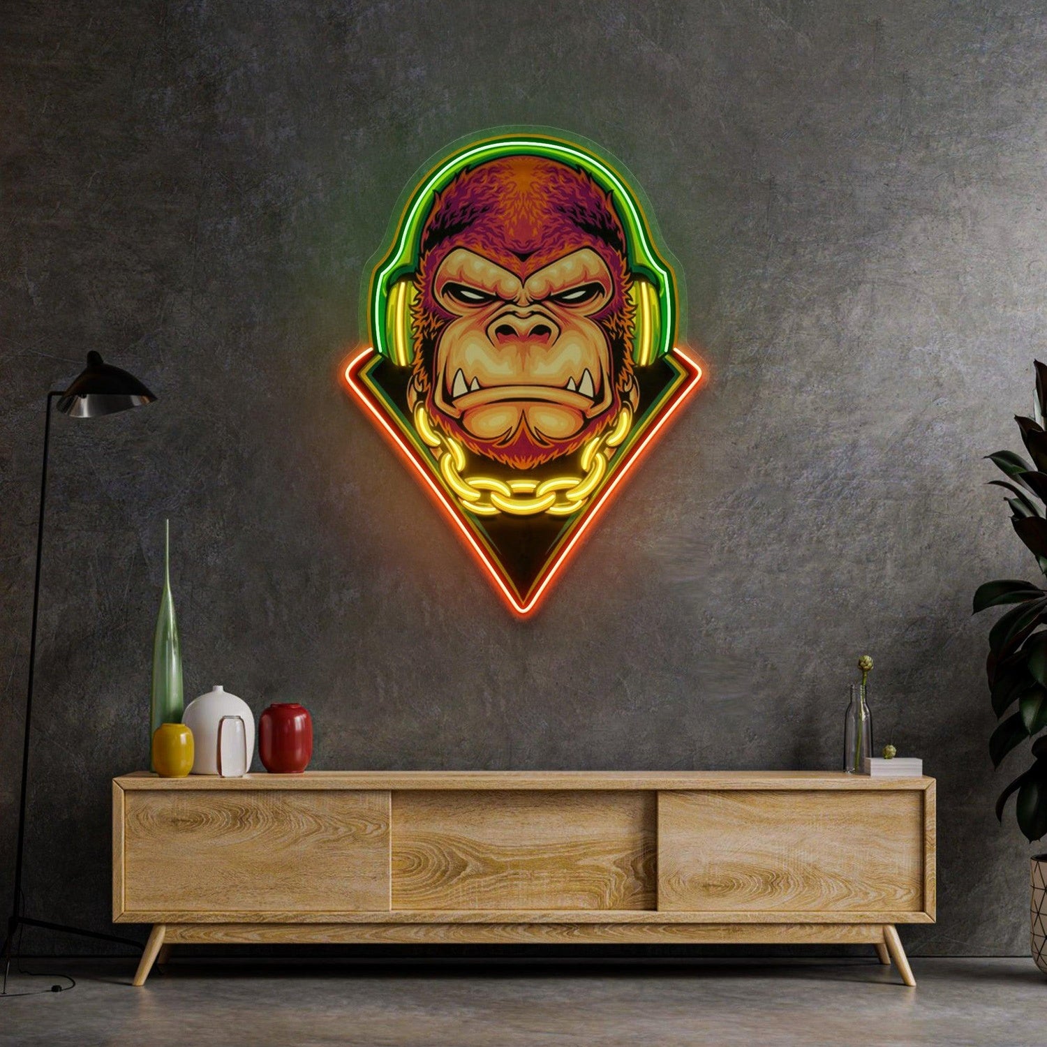 Electro Gorilla Headphones Street Art Uv Printed Led Neon Sign For Trendy Indoor Decor | Shineneon