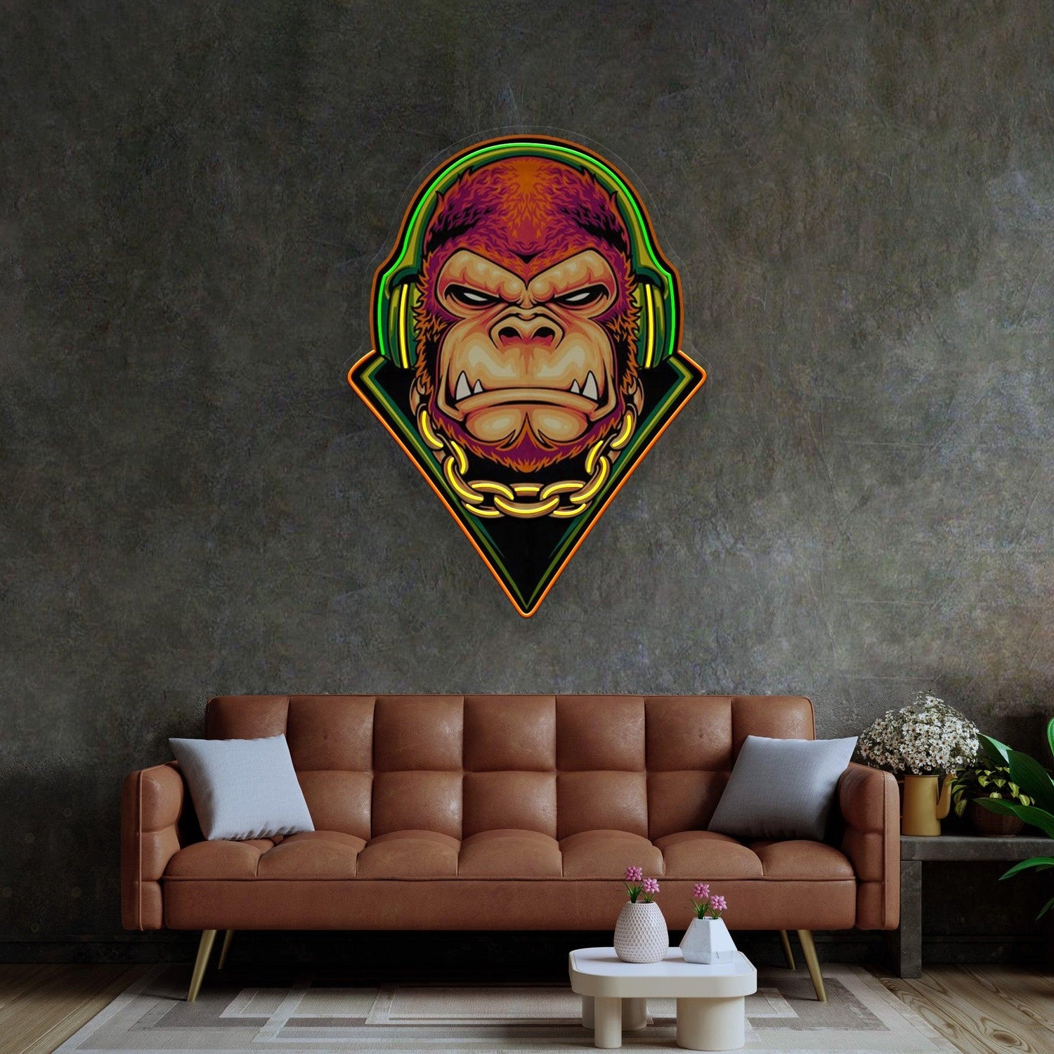 Electro Gorilla Headphones Street Art Uv Printed Led Neon Sign For Trendy Indoor Decor | Shineneon