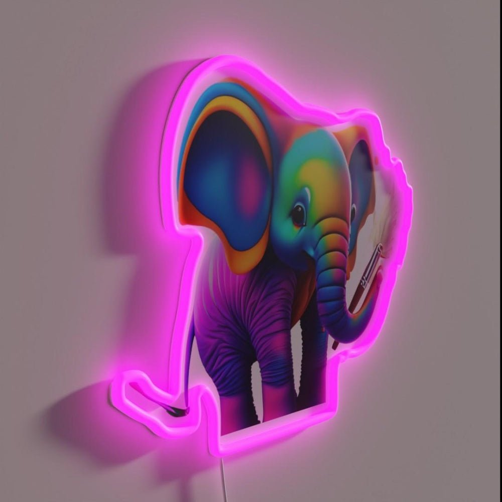 Elephant Drawn With A Paintbrush Rgb Led Neon Sign - Shineneon
