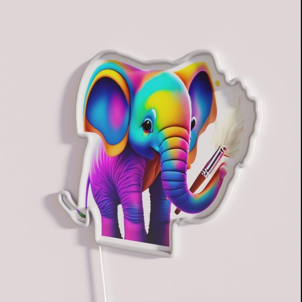 Elephant Drawn With A Paintbrush Rgb Led Neon Sign - Shineneon
