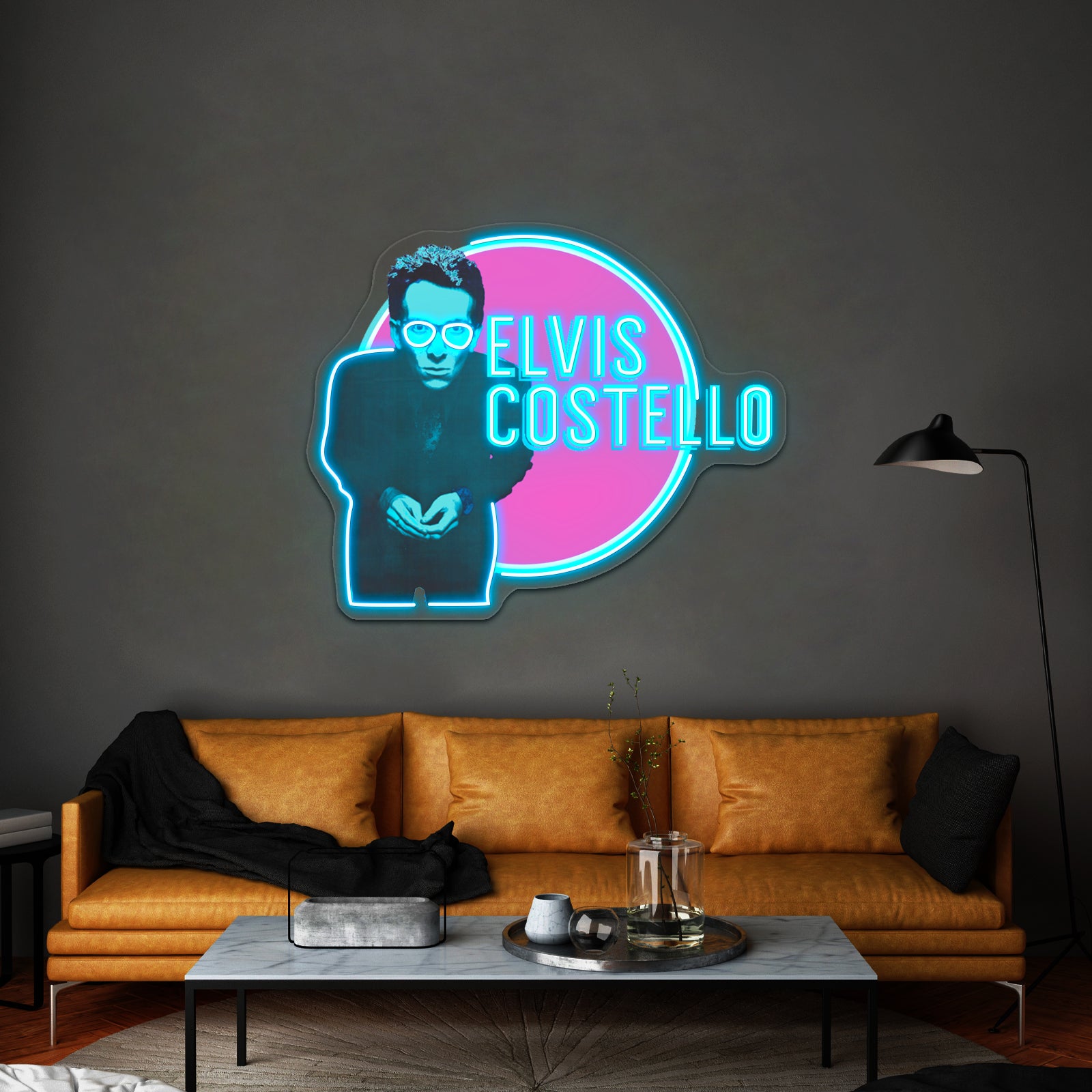 Elvis Costello Pop Artwork Custom Neon Led Sign - Size and dimension reference