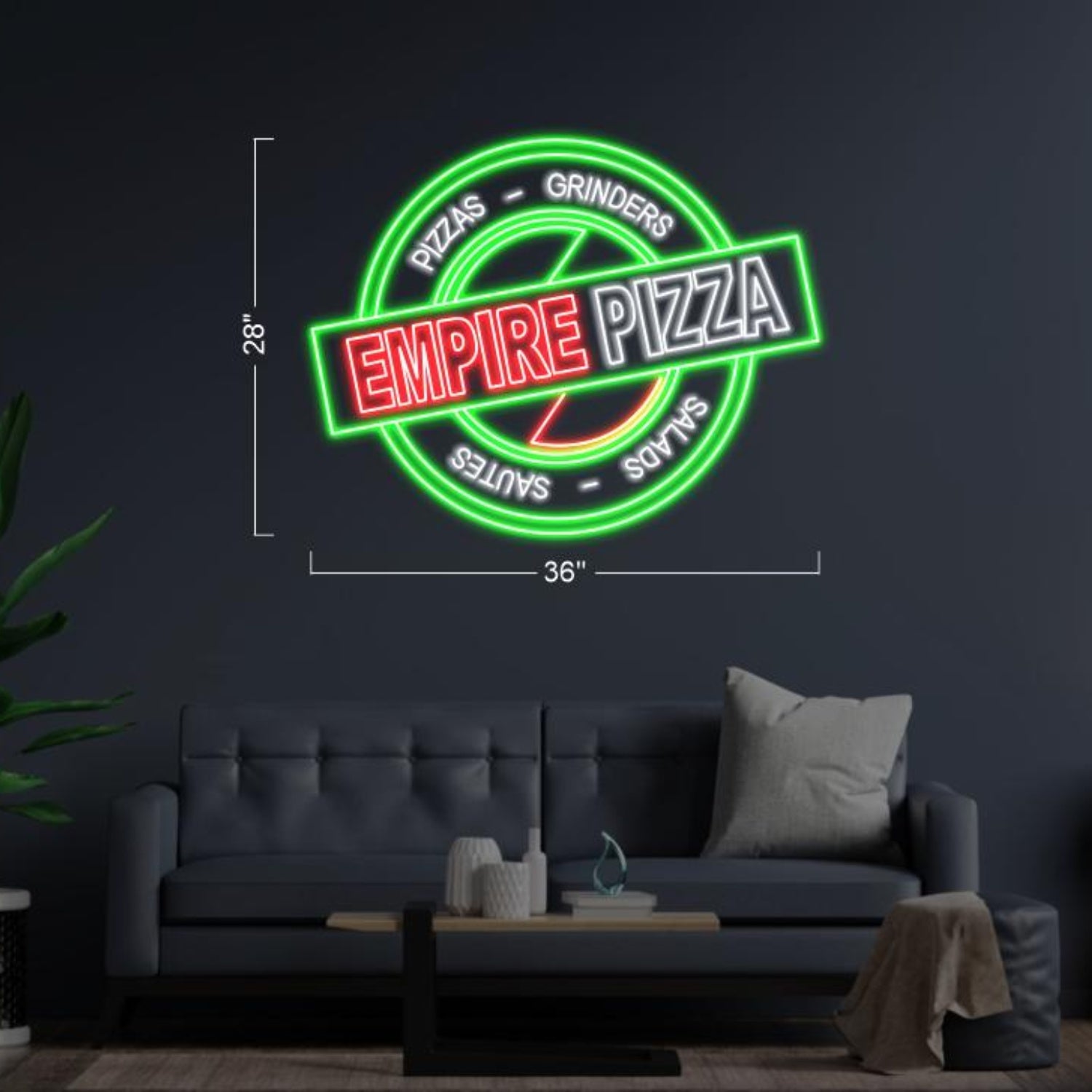 Empire Pizza Green Red White Retro Circular Led Neon Sign For Pizza Shop Home Decor | Shineneon