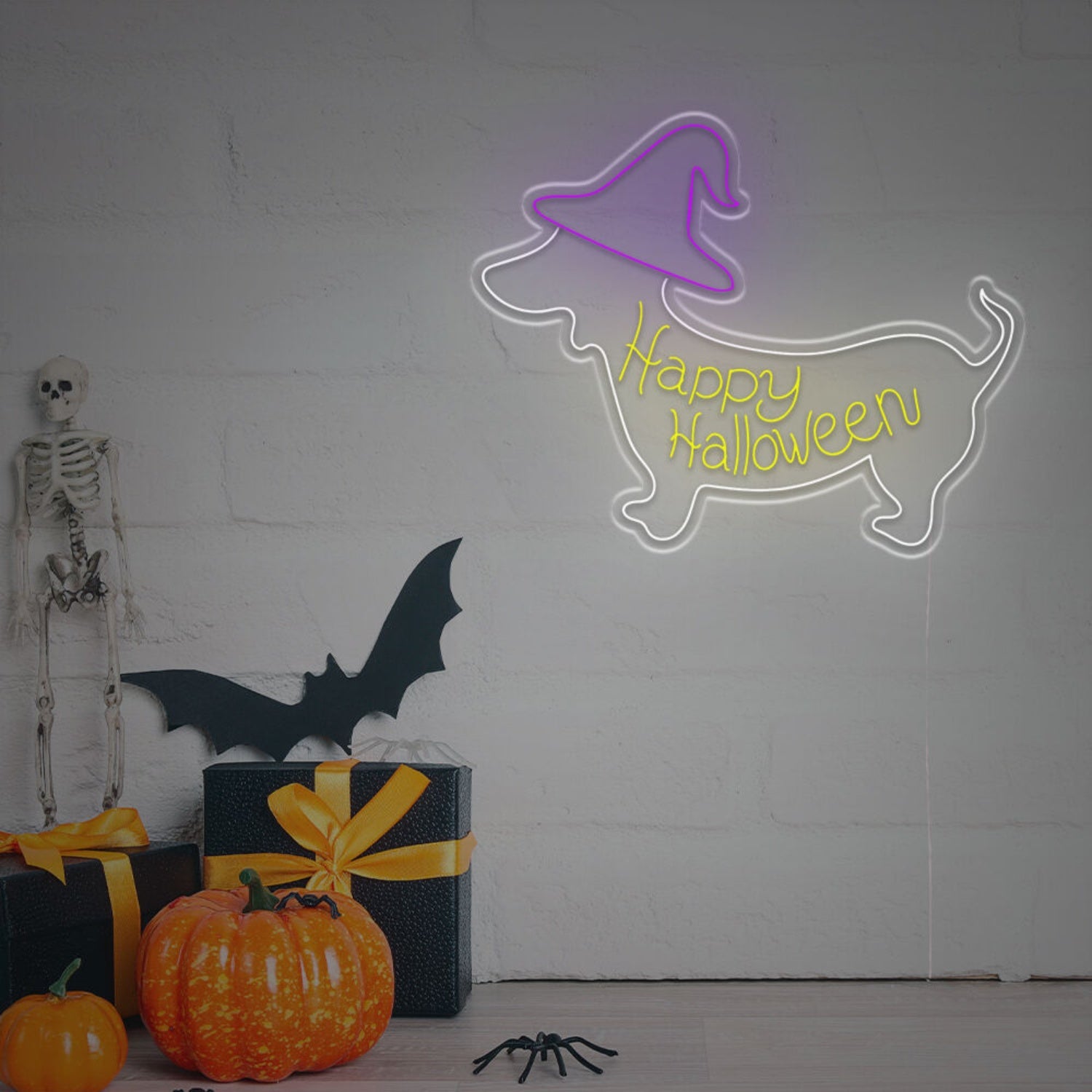 Enchanting Happy Halloween With Puppy Led Neon Sign | Shineneon