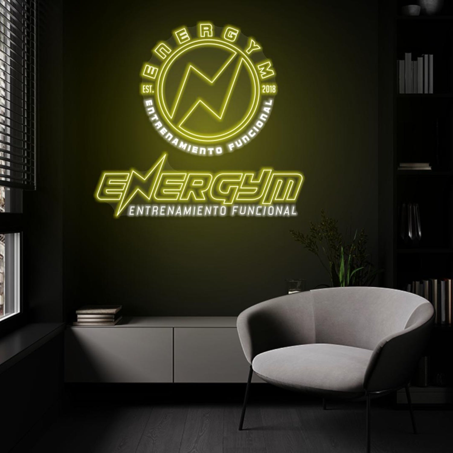 Energym Lightning Circle Led Neon Sign Yellow-White Functional Training Gym Decor | Shineneon