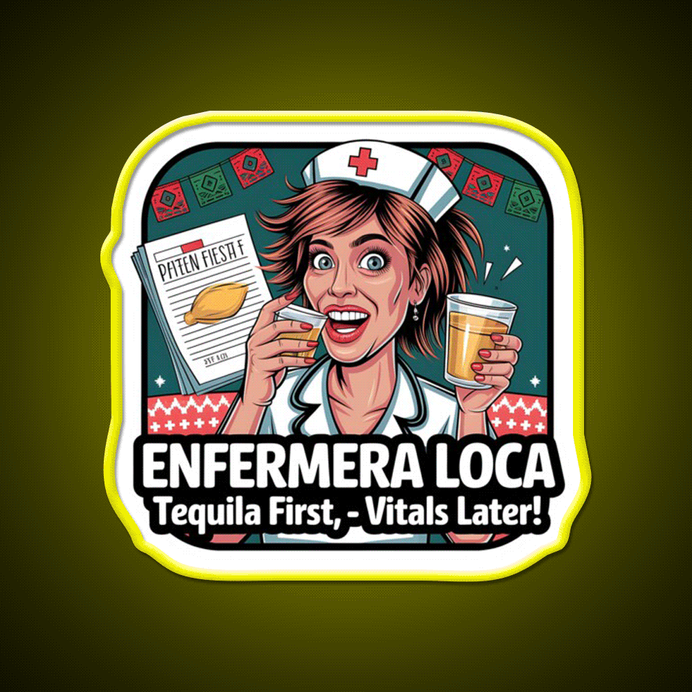 Enfermera Loca Funny Tequila Nurse Fiesta Party Drink Tequila Led Neon Sign Rgb Color - Custom LED neon sign front view