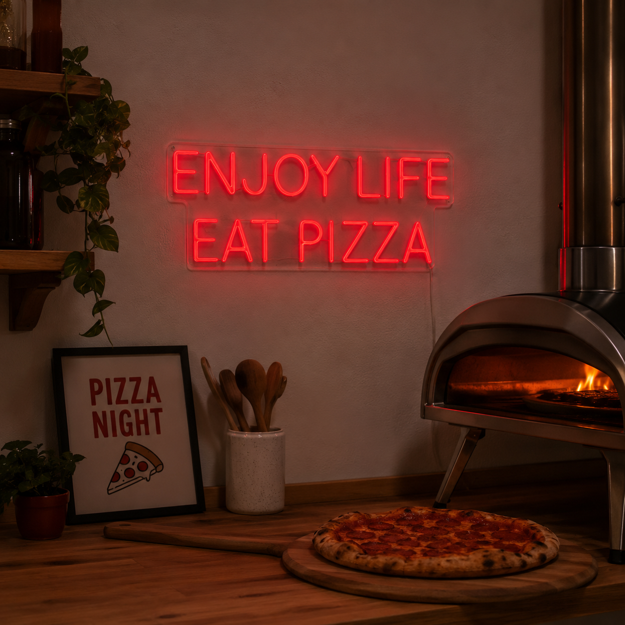Enjoy Life Eat Pizza LED Neon Sign - 03 Real Lifestyle Scene