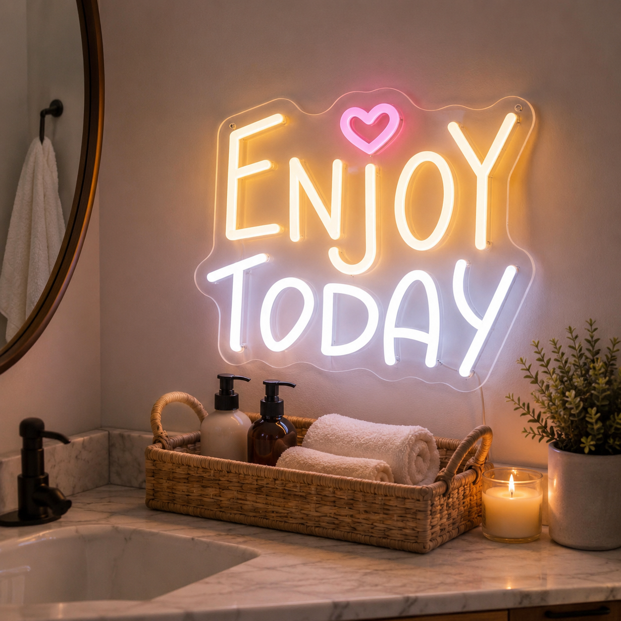 Enjoy Today LED Neon Sign Bedroom Wall Art - 03 Real Lifestyle Scene