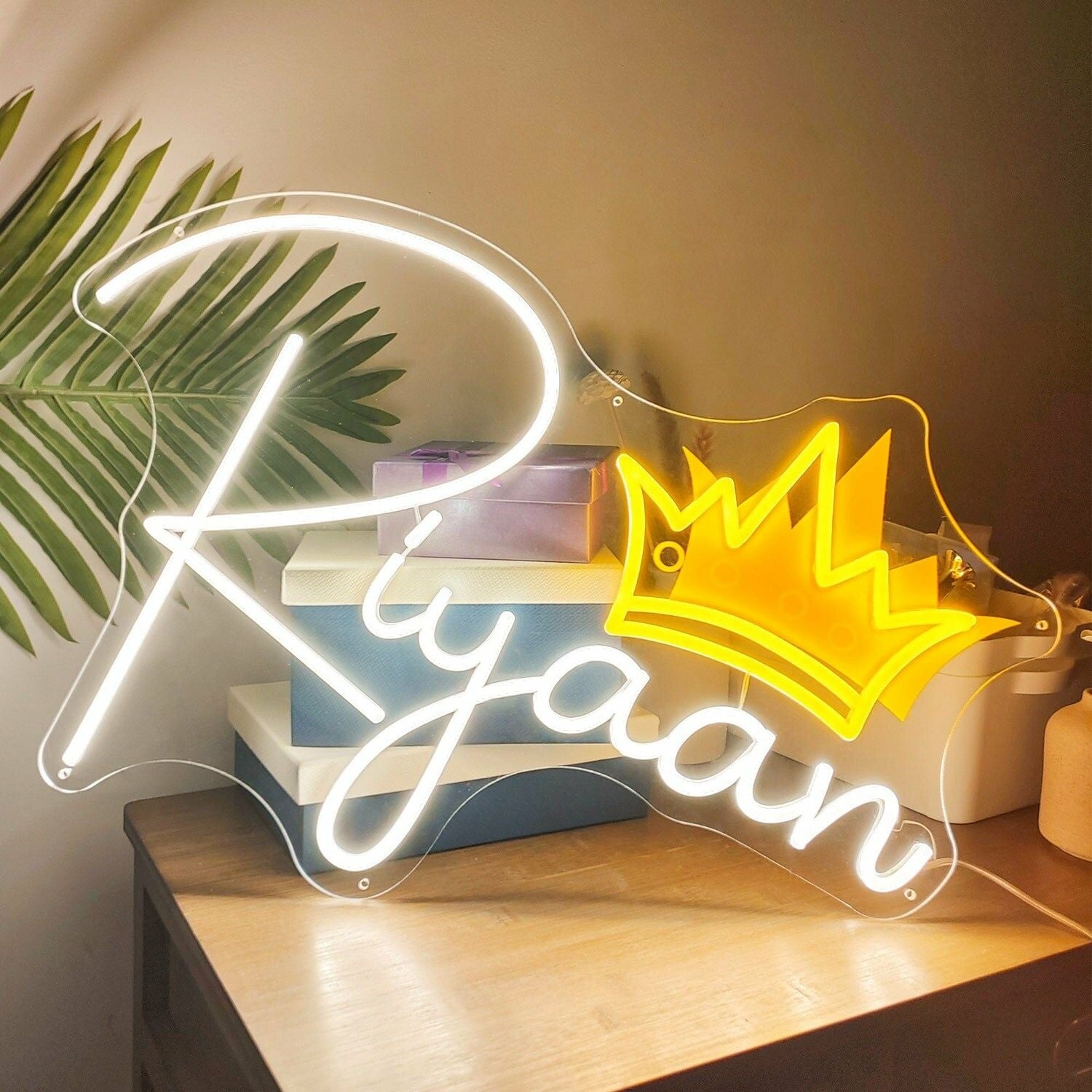Ersonal Touch Riyaan Initial Crowned Letters Uv Neon Sign | Shineneon