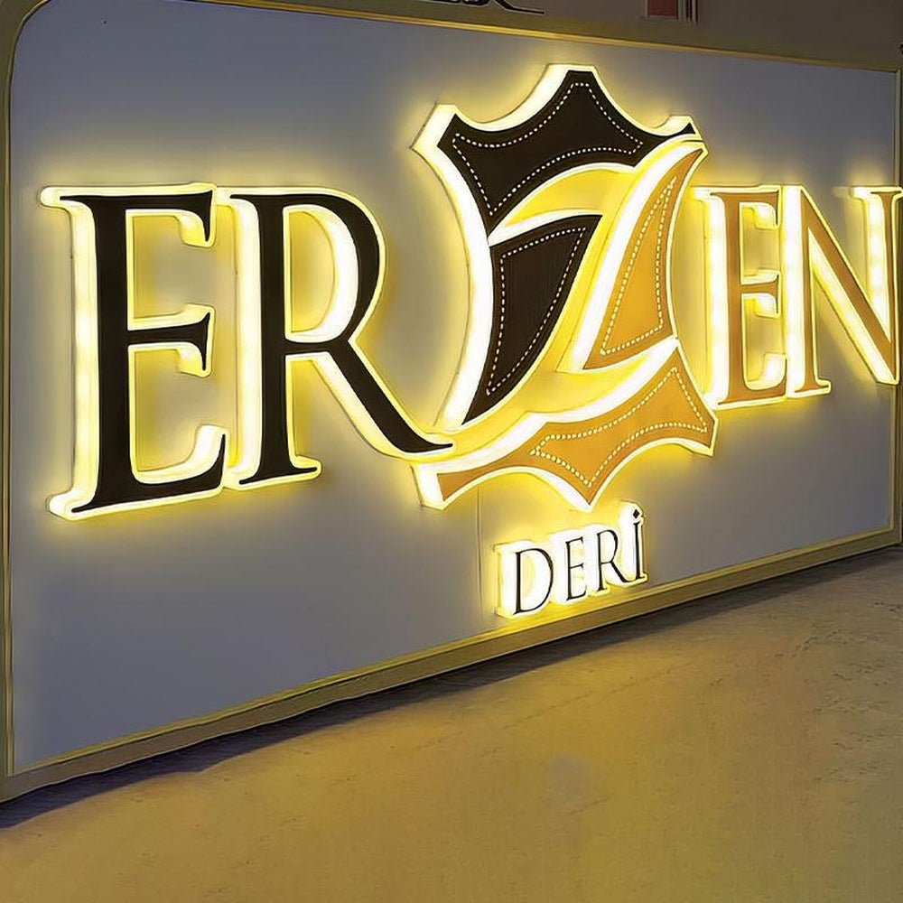 Erzen Leather 3D Front And Back Lit Letters Metal Led Sign - Shineneon