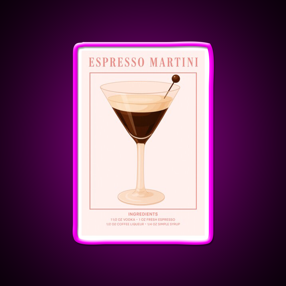 Espresso Martini Pink Cocktail Bar Decor Led Neon Sign Rgb Color - Neon sign mounted on wall in room